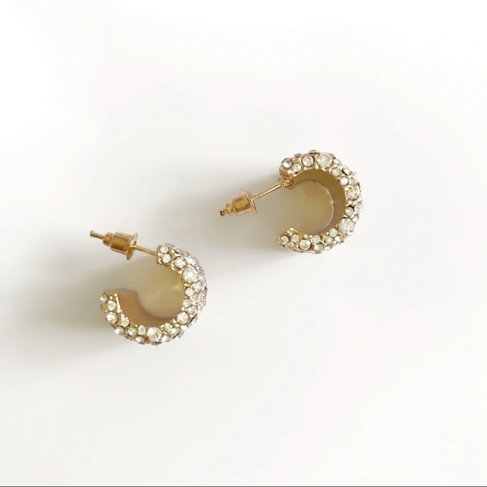 Chunky CZ Rhinestone Hoop Earrings - Picture 3 of 4